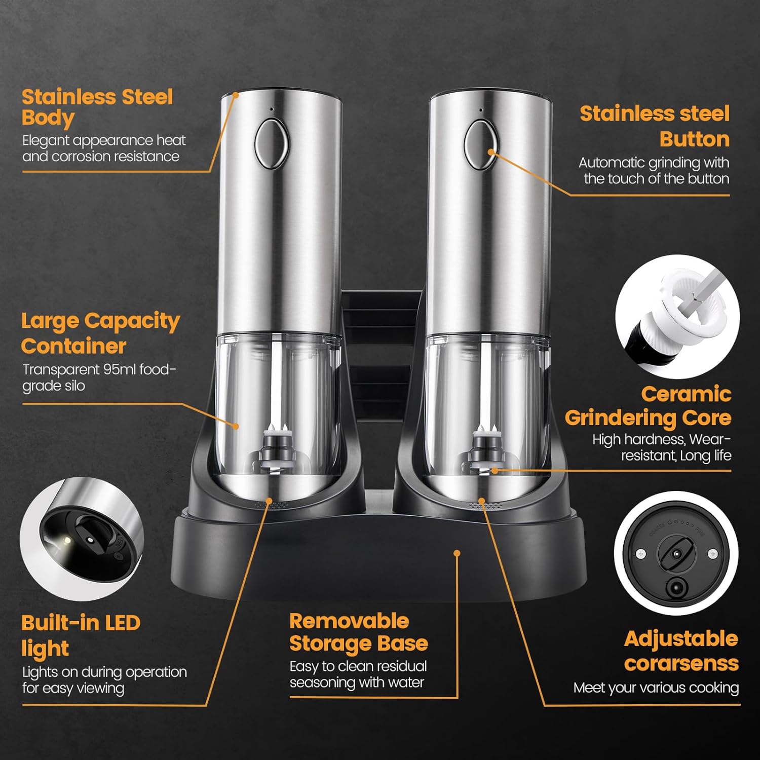 GHOST MONKEY Electric Salt and Pepper Grinder Set - Image 7
