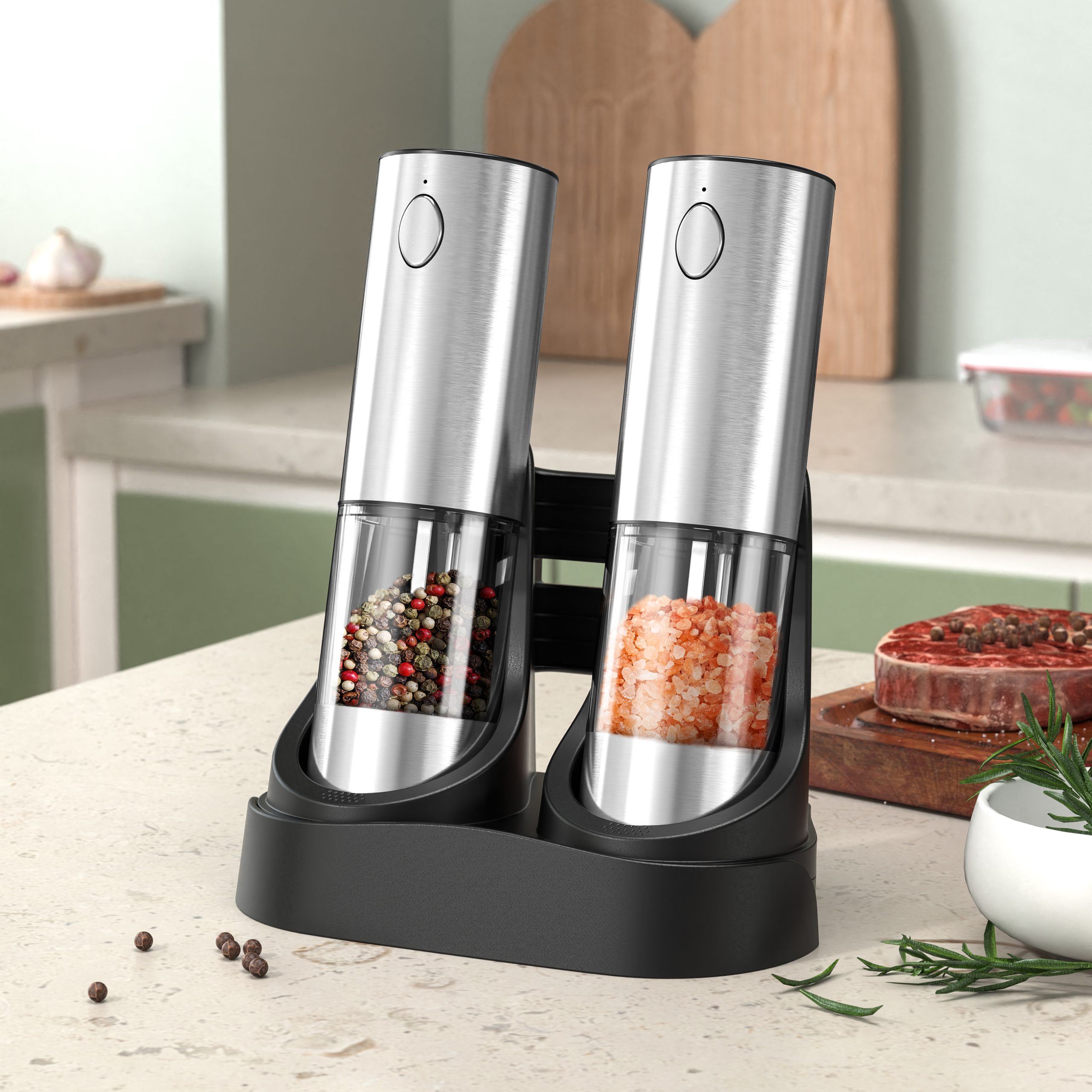 GHOST MONKEY Electric Salt and Pepper Grinder Set